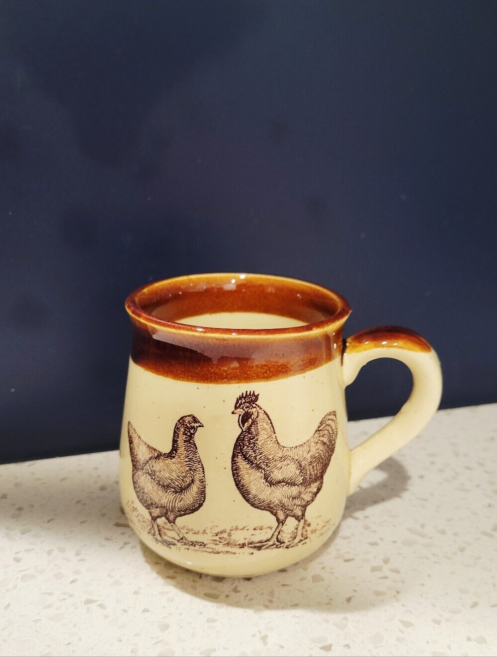 VTG MCM 1979 Enesco Country Road Chickens Coffee Mug | Cream and Brown